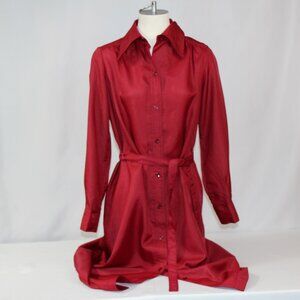 Rare Vintage 1970’s Carlo Conde’ Burgundy Tie Belted Shirt Disco Dress Size 12‎